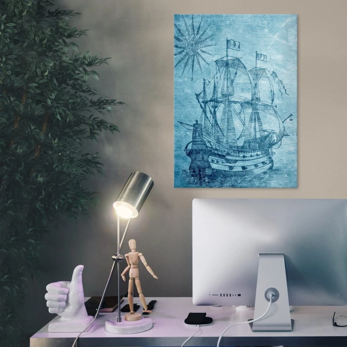 Plakat metalowy Niebieski statek
