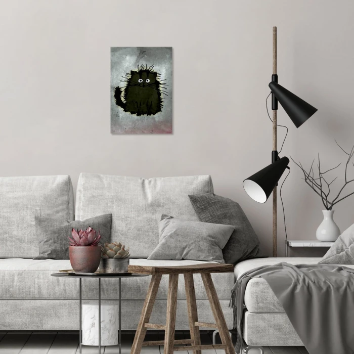 Plakat metalowy Szary kot Prezent