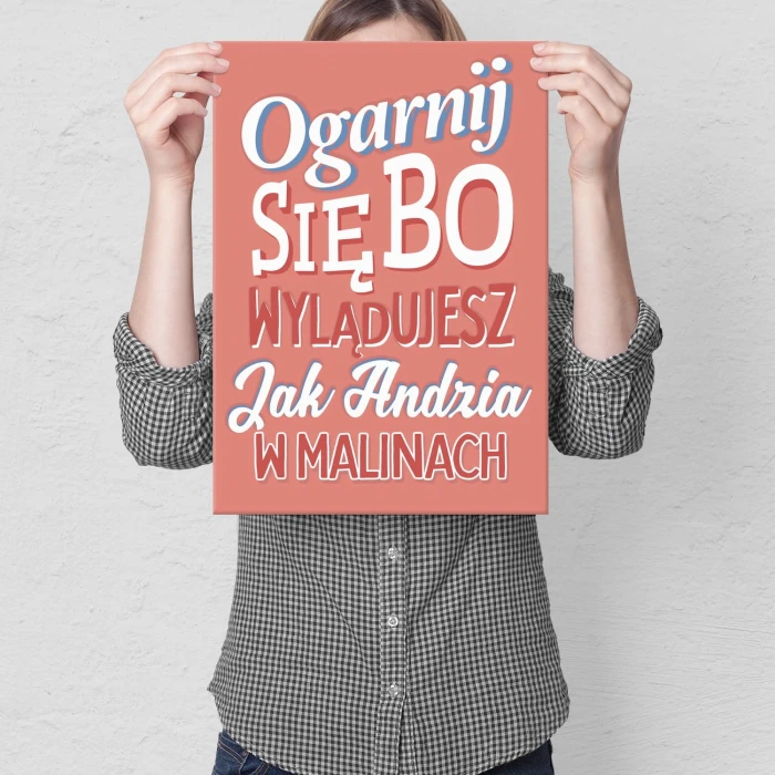 Plakat metalowy Andzia w malinach