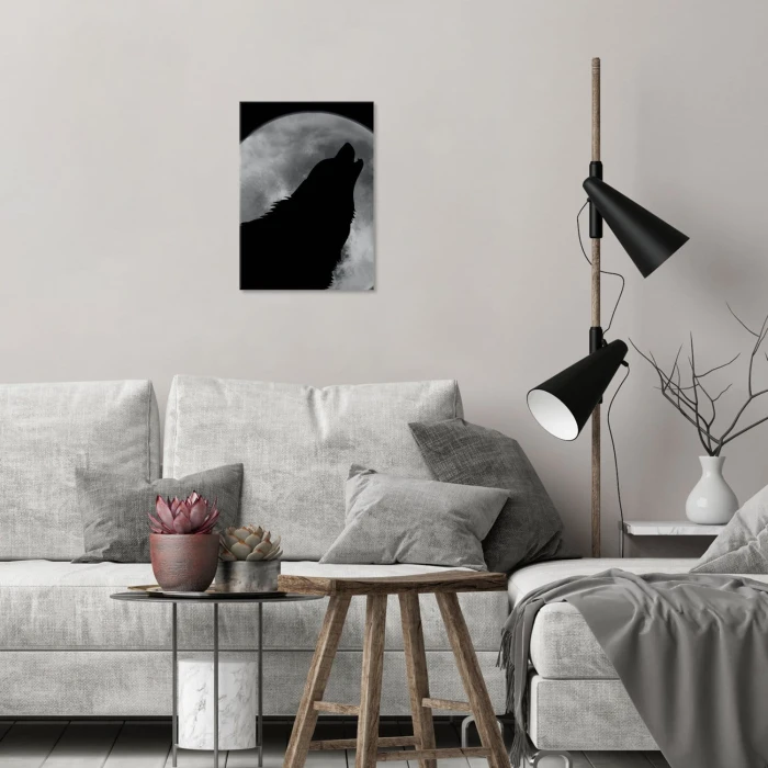 Plakat metalowy Wilk wyjący do księżyca