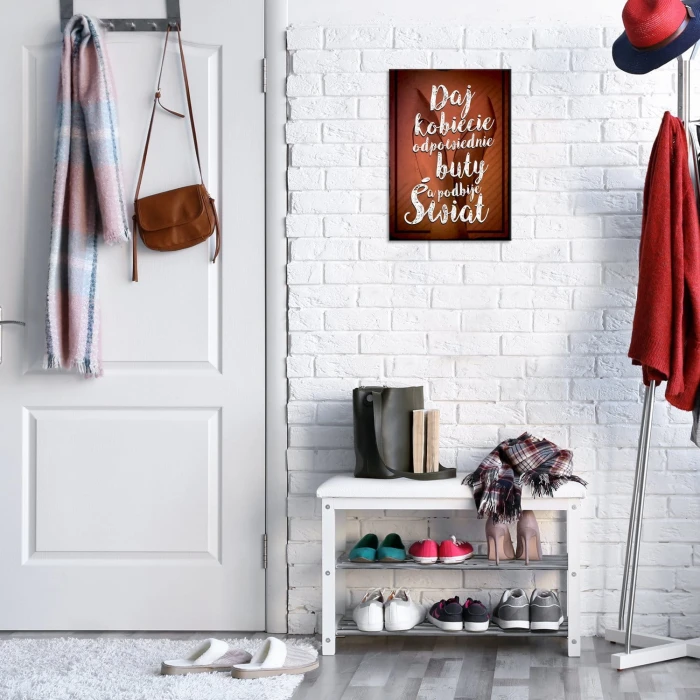 Plakat metalowy Daj kobiecie buty