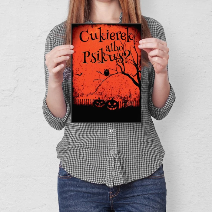 Plakat metalowy Cukierek albo psikus