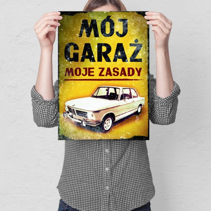 Plakat metalowy Mój garaż moje zasady BMW Prezent