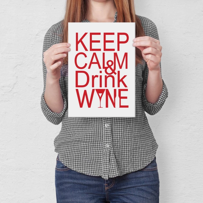 Plakat metalowy Keep calm & drink wine
