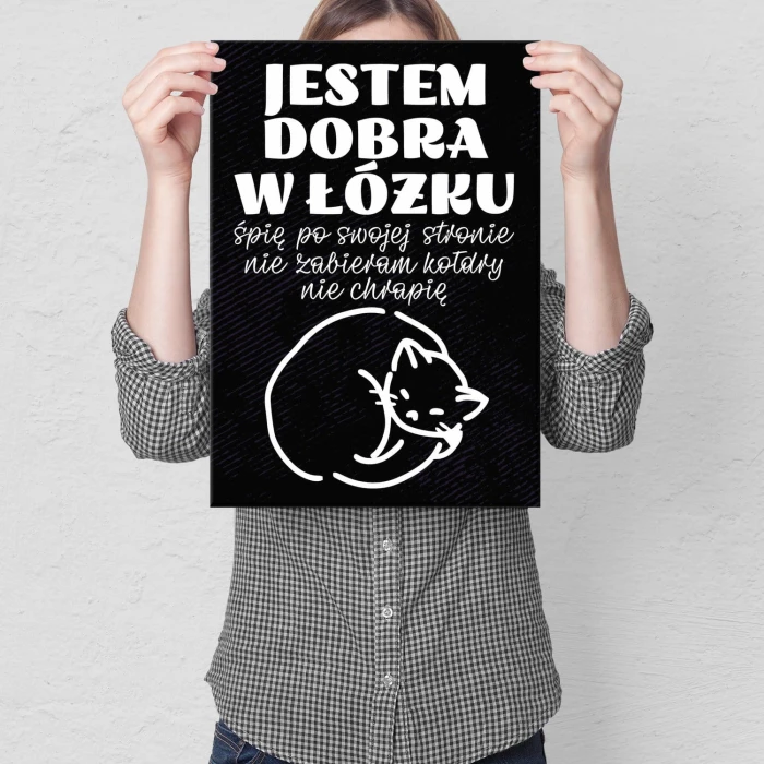 Plakat metalowy Jestem dobra w łóżku