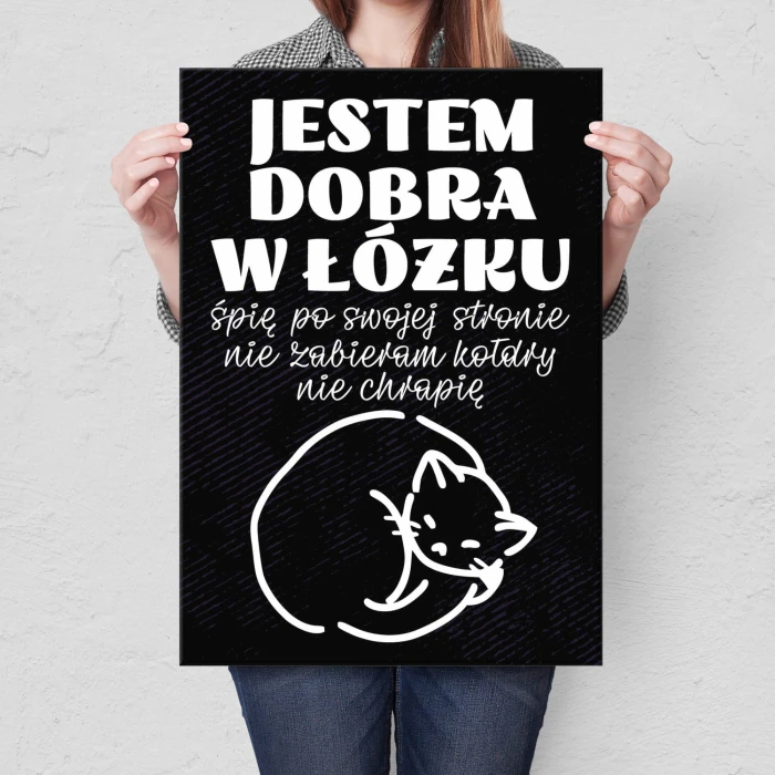 Plakat metalowy Jestem dobra w łóżku