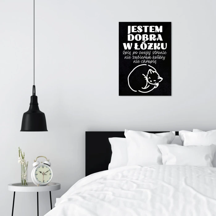Plakat metalowy Jestem dobra w łóżku