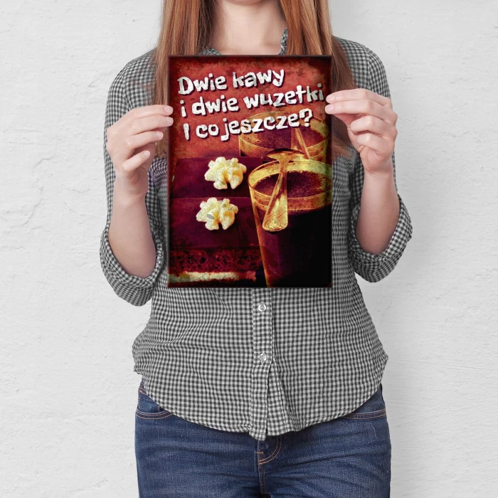 Plakat metalowy Dwie kawy i wuzetki