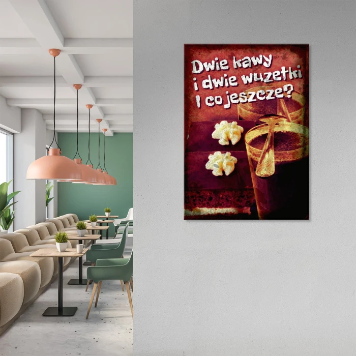 Plakat metalowy Dwie kawy i wuzetki