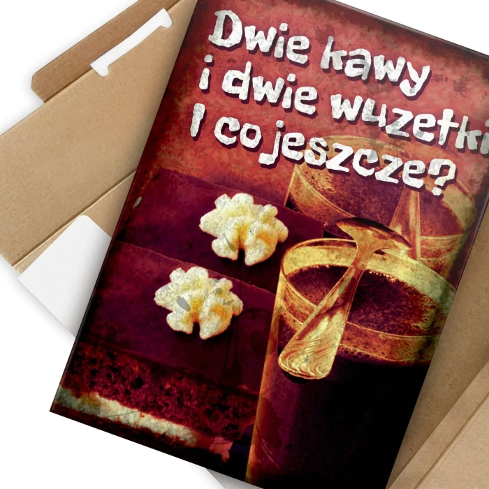 Plakat metalowy Dwie kawy i wuzetki