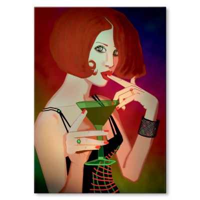 Plakat metalowy Kobieta z drinkiem