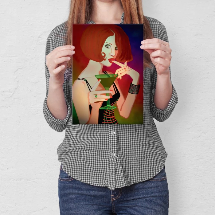 Plakat metalowy Kobieta z drinkiem