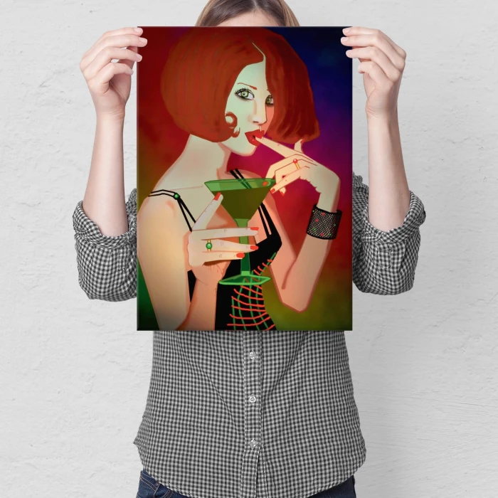 Plakat metalowy Kobieta z drinkiem
