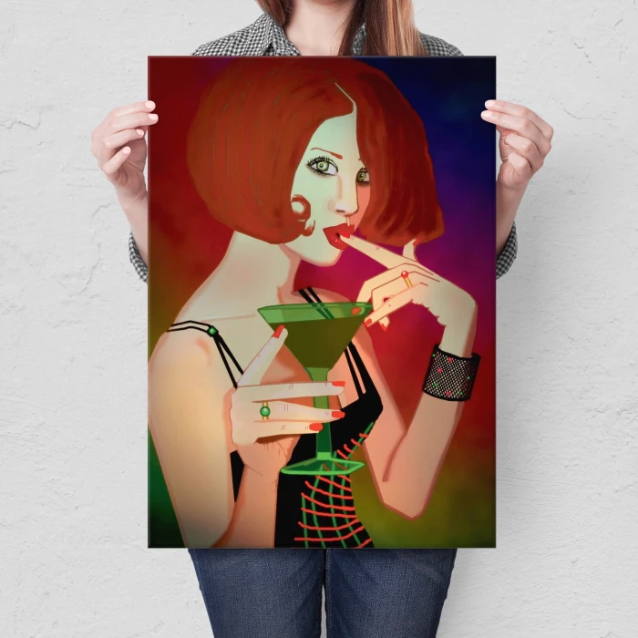 Plakat metalowy Kobieta z drinkiem