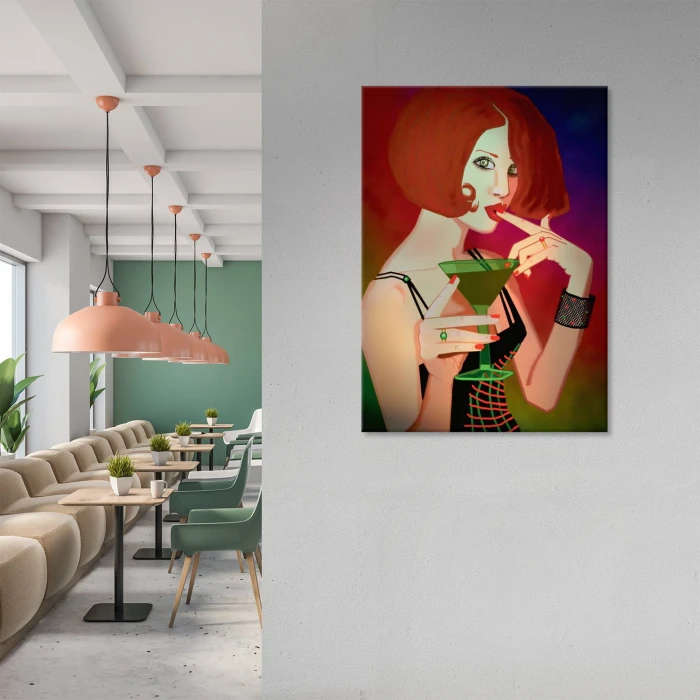 Plakat metalowy Kobieta z drinkiem