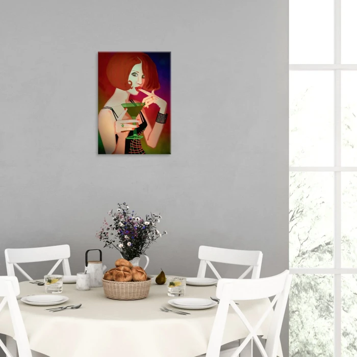 Plakat metalowy Kobieta z drinkiem