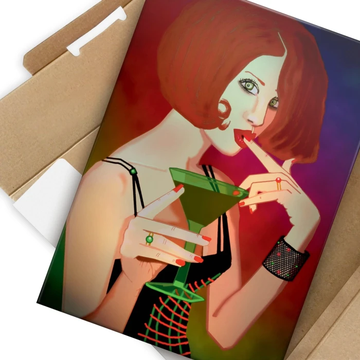 Plakat metalowy Kobieta z drinkiem