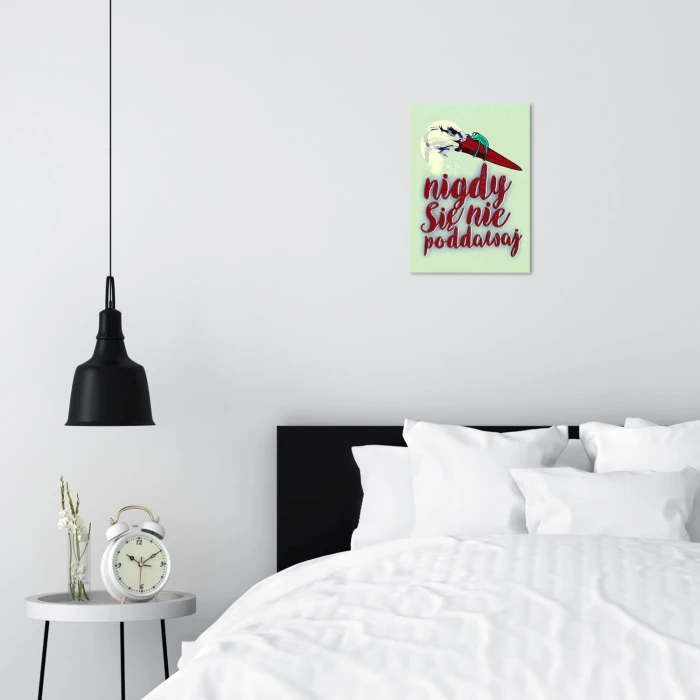Plakat metalowy Nigdy się nie poddawaj bocian