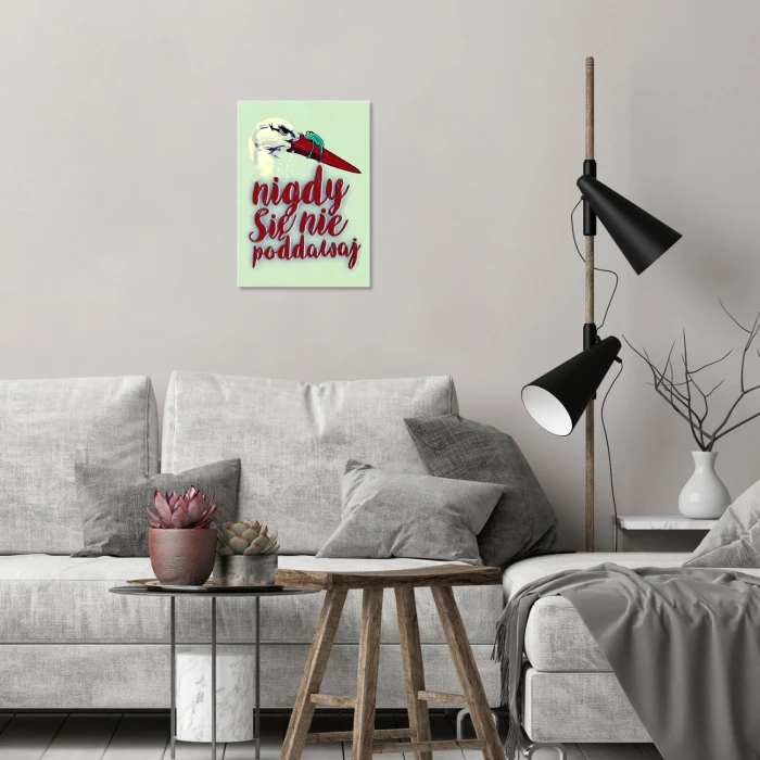 Plakat metalowy Nigdy się nie poddawaj bocian