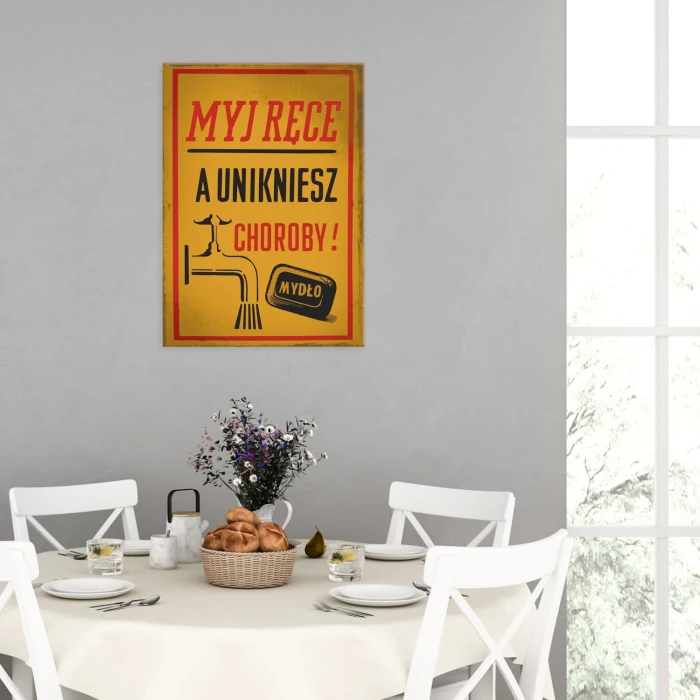 Plakat metalowy Myj ręce Prezent