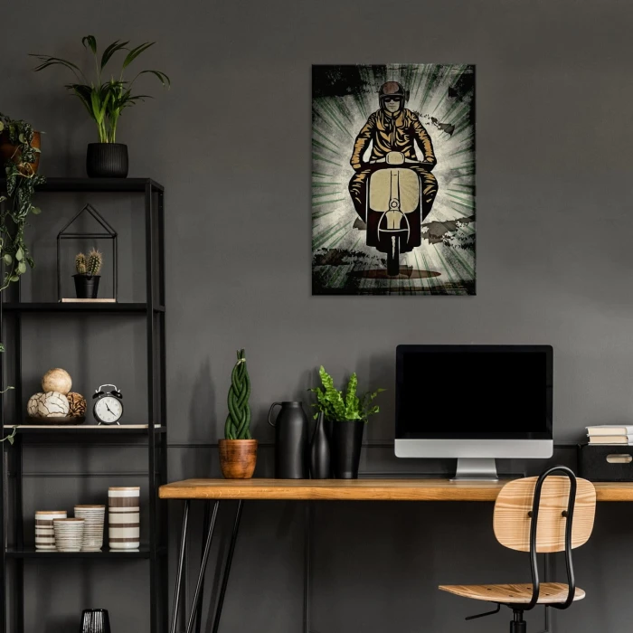Plakat metalowy Facet na motorze Prezent