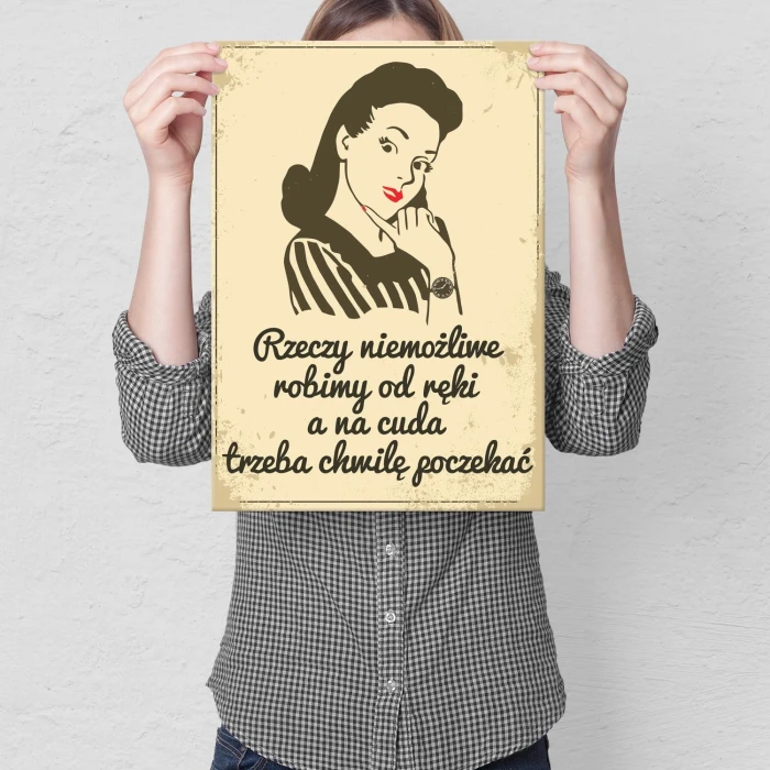 Plakat metalowy Na cuda trzeba poczekać Prezent