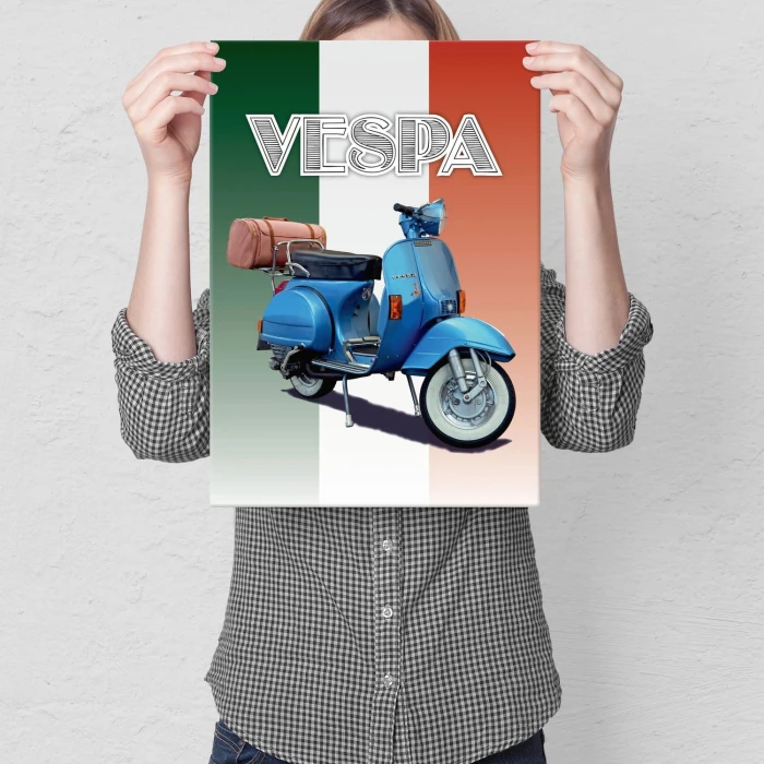 Plakat metalowy Skuter Vespa niebieski Prezent