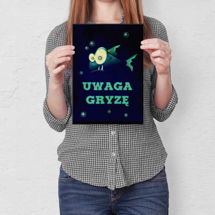 Plakat metalowy Uwaga gryzę Prezent