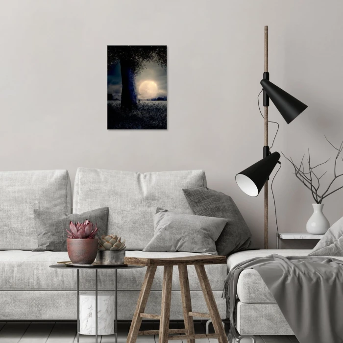 Plakat metalowy Księżyc nad łąką Prezent