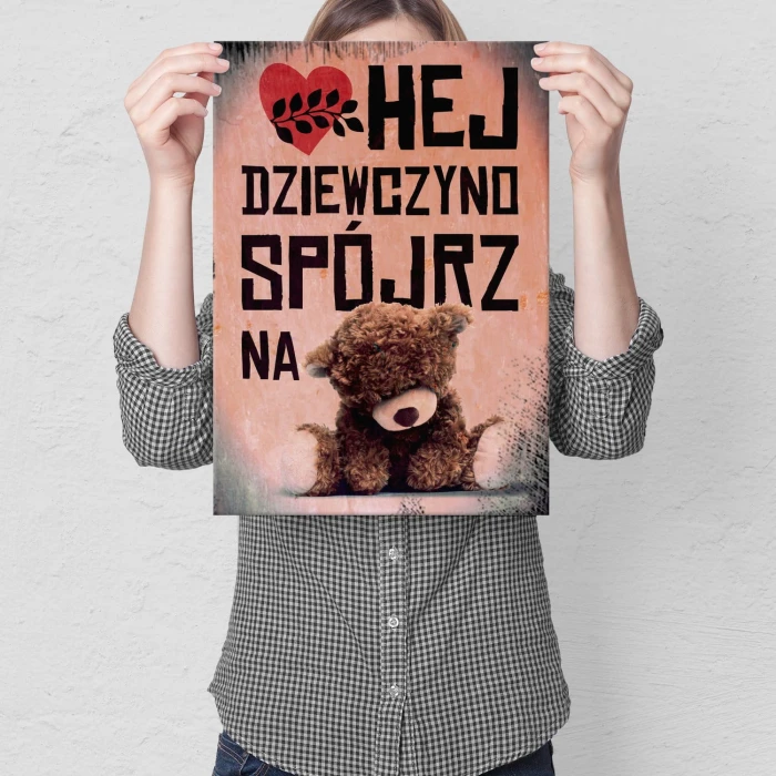Plakat metalowy Spójrz na misia Prezent
