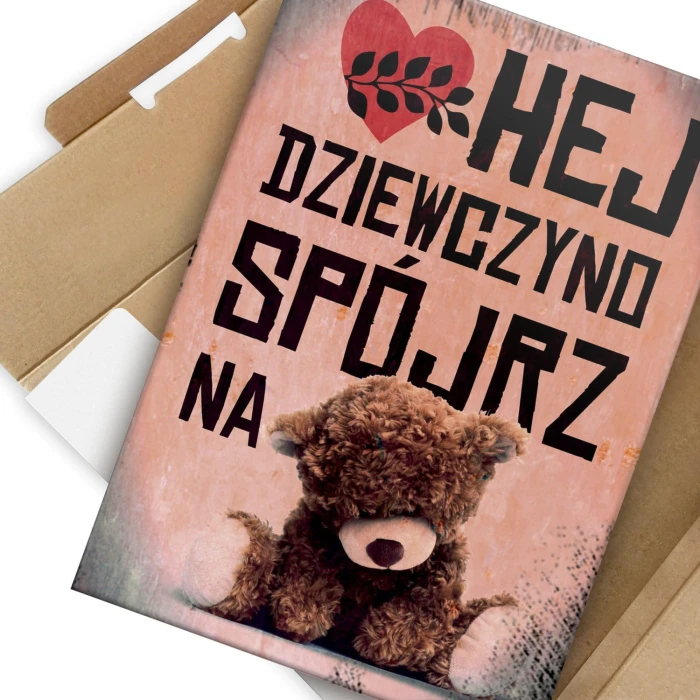 Plakat metalowy Spójrz na misia Prezent