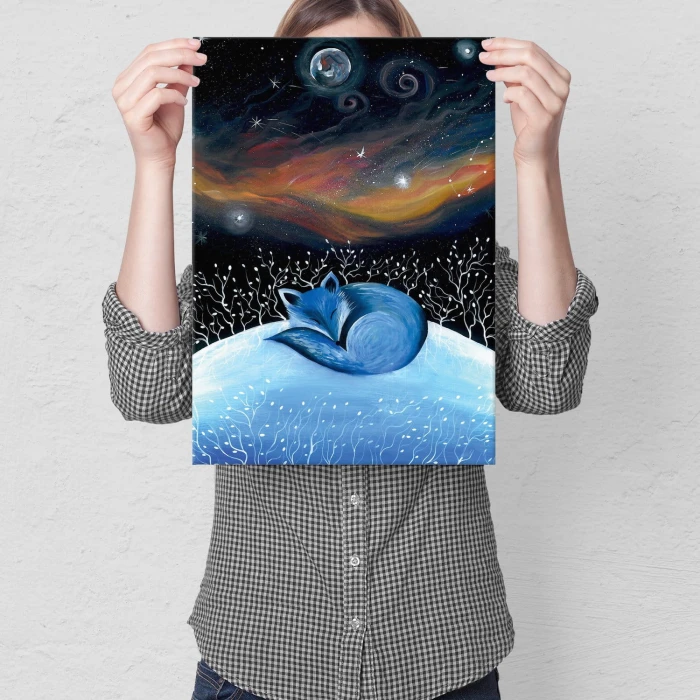 Plakat metalowy Nocny lisek Prezent