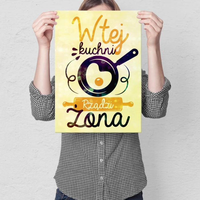 Plakat metalowy W kuchni rządzi żona Prezent