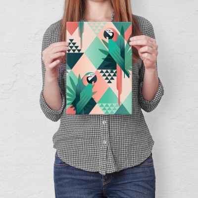 Plakat metalowy Geometryczne papugi Prezent