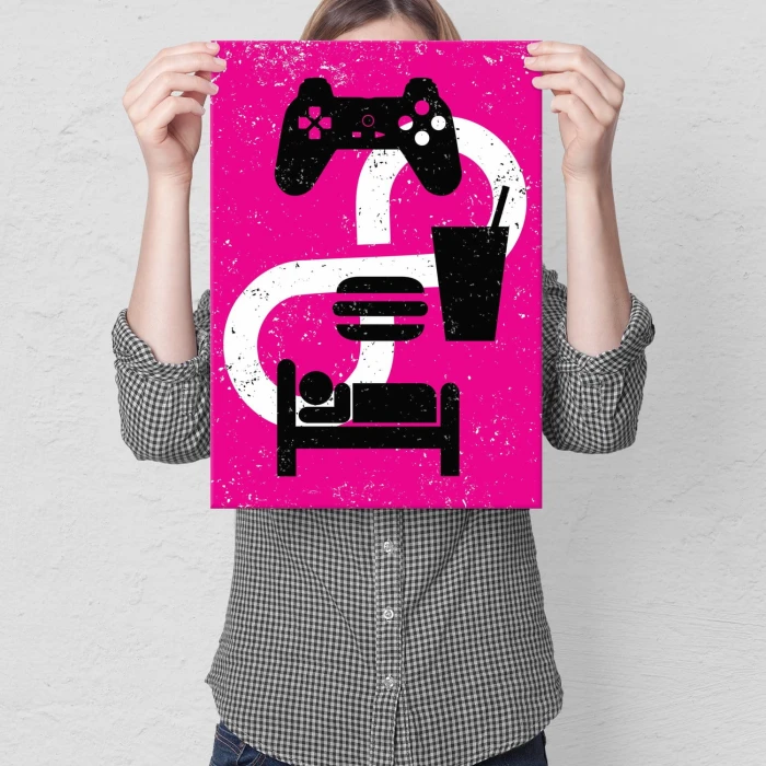 Plakat metalowy Play eat sleep Prezent