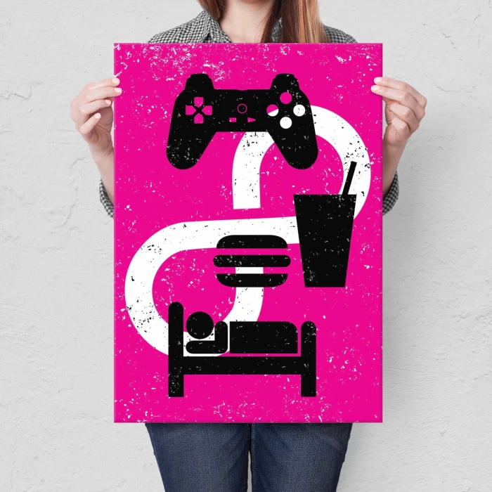 Plakat metalowy Play eat sleep Prezent