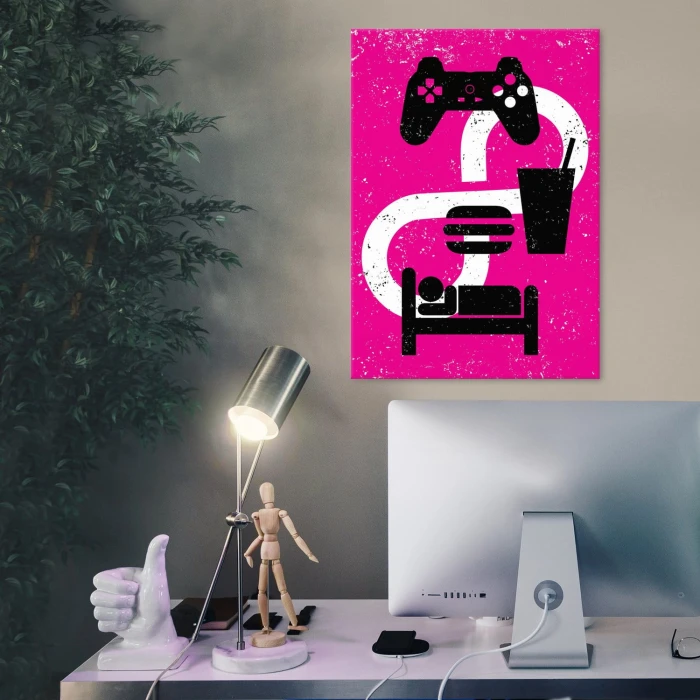 Plakat metalowy Play eat sleep Prezent