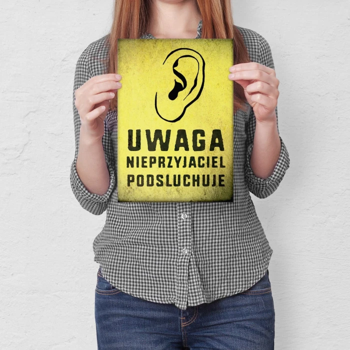Plakat metalowy Uwaga nieprzyjaciel Prezent