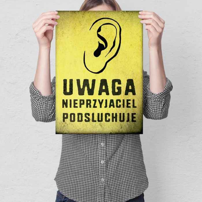 Plakat metalowy Uwaga nieprzyjaciel Prezent