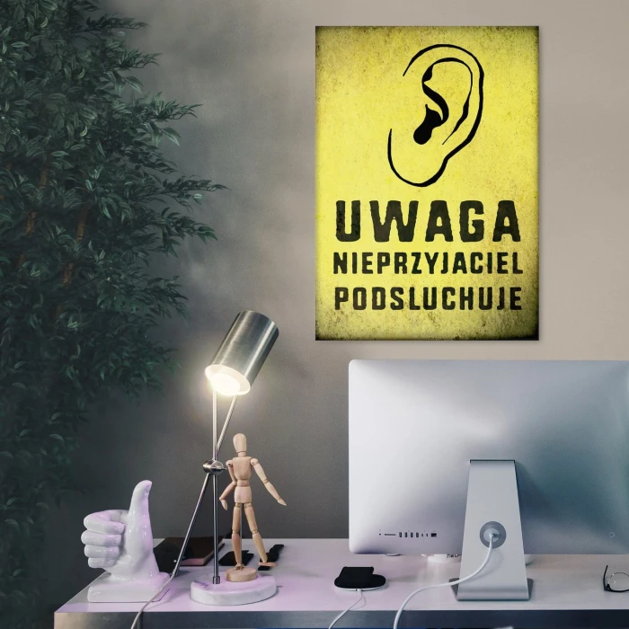 Plakat metalowy Uwaga nieprzyjaciel Prezent