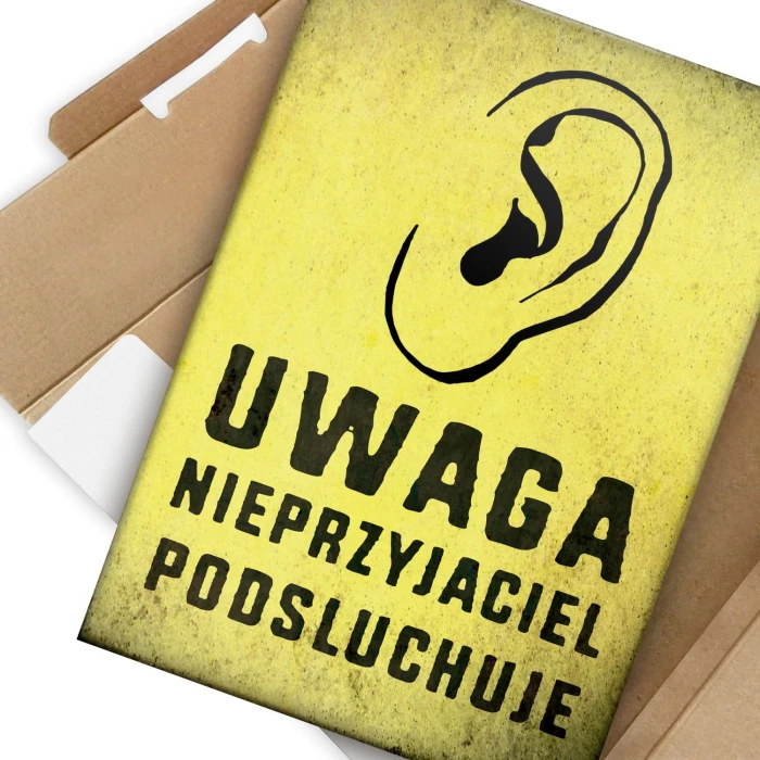 Plakat metalowy Uwaga nieprzyjaciel Prezent