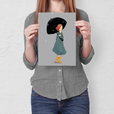Plakat metalowy Dziewczyna z parasolem Prezent