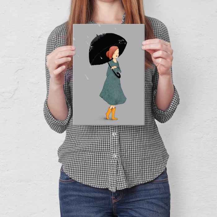 Plakat metalowy Dziewczyna z parasolem Prezent