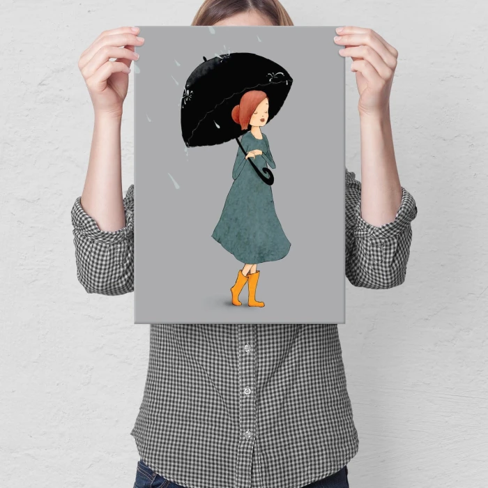 Plakat metalowy Dziewczyna z parasolem Prezent