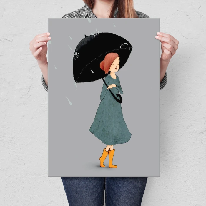 Plakat metalowy Dziewczyna z parasolem Prezent
