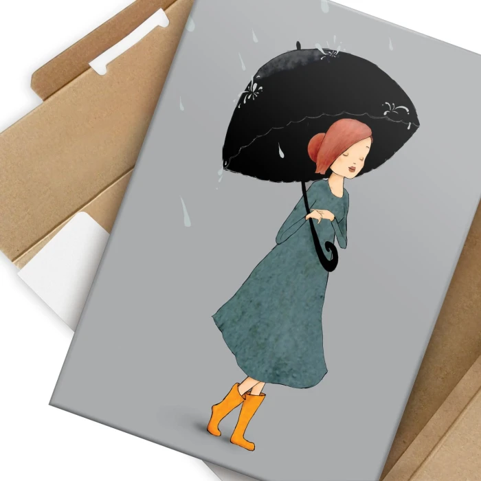 Plakat metalowy Dziewczyna z parasolem Prezent