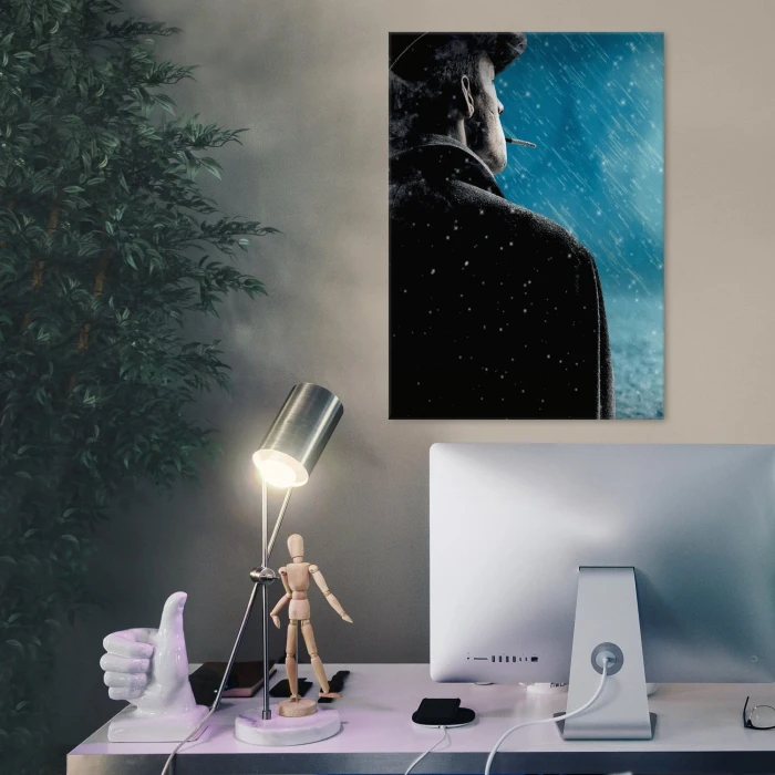 Plakat metalowy Mężczyzna w deszczu Prezent