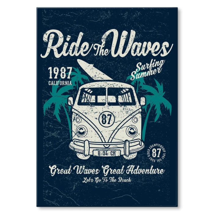 Plakat metalowy Ride the waves Prezent