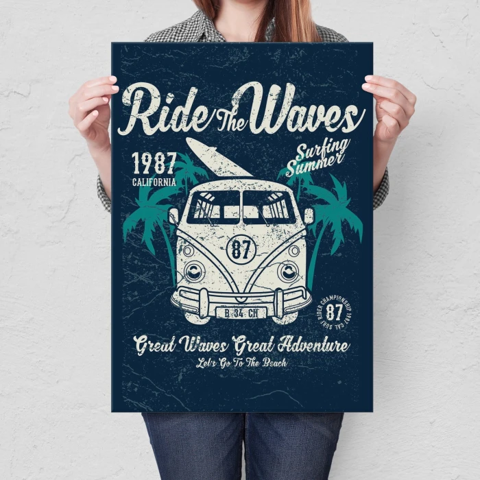 Plakat metalowy Ride the waves Prezent