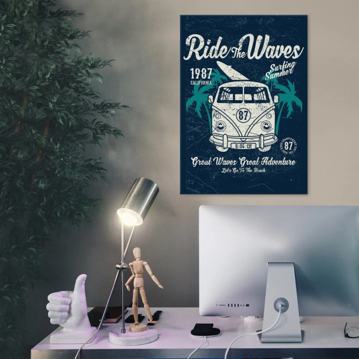 Plakat metalowy Ride the waves Prezent